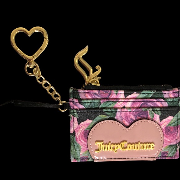 JUICY COUTURE | Moody Garden Black Floral Card Holder Gold Gothic Logo/Keychain - Picture 10 of 10